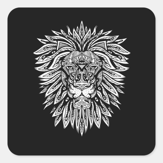 Pegatina Cuadrada Cabeza de león Mandala Lion (Anverso)