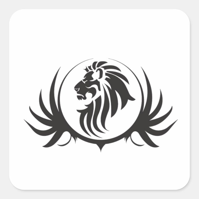 Pegatina Cuadrada Cabeza de Leones Negros (Anverso)