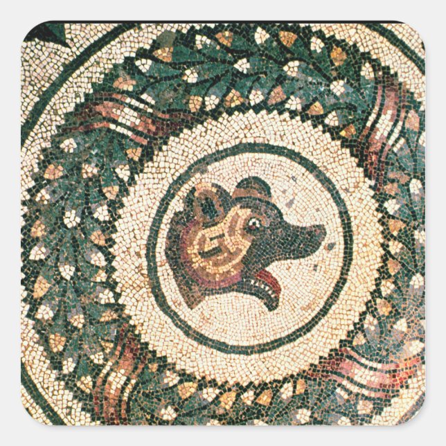 Pegatina Cuadrada Cabeza de oso, mosaico romano, principios del sigl (Anverso)