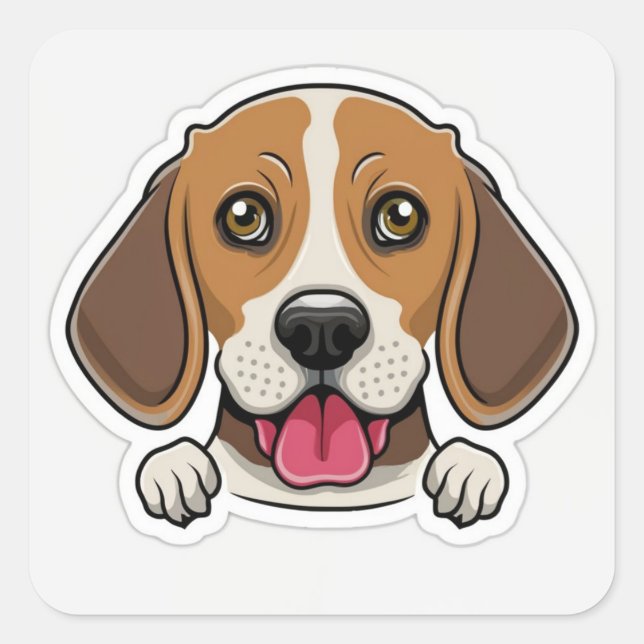 Pegatina Cuadrada Cabeza de perro de beagle (Anverso)