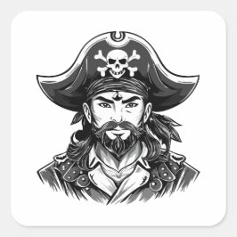 Pegatina Cuadrada Cabeza de pirata con sombrero marinero y parche en