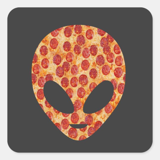 Pegatina Cuadrada Cabeza de Pizza Alienígena Divertida (Anverso)