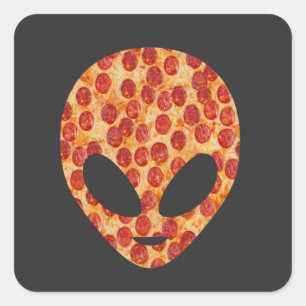 Pegatina Cuadrada Cabeza de Pizza Alienígena Divertida