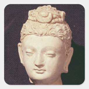 Pegatina Cuadrada Cabeza de un Buda, estilo Greco-Budista