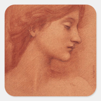 Pegatina Cuadrada Cabeza femenina, retrato fino de Edward Burne-Jone