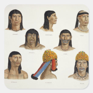 Pegatina Cuadrada Cabezas de indios sudamericanos, de 'Viajes al