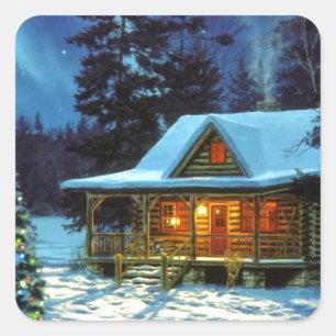Pegatina Cuadrada Cabina de invierno navidades