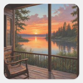 Pegatina Cuadrada Cabina En El Lago