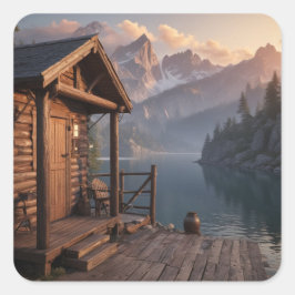 Pegatina Cuadrada Cabina En El Lago