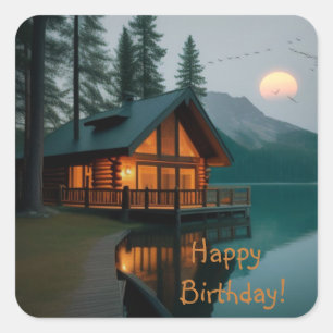 Pegatina Cuadrada Cabina Por El Cumpleaños Del Lago
