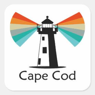 Pegatina Cuadrada Cabo Cod Massachusetts Faro Arcoíris