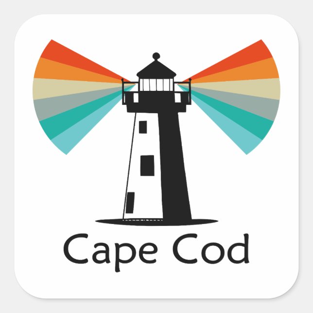Pegatina Cuadrada Cabo Cod Massachusetts Faro Arcoíris (Anverso)