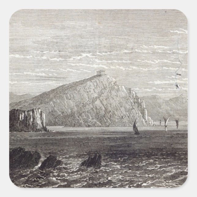 Pegatina Cuadrada Cabo Colonna, con ruinas del Templo de (Anverso)