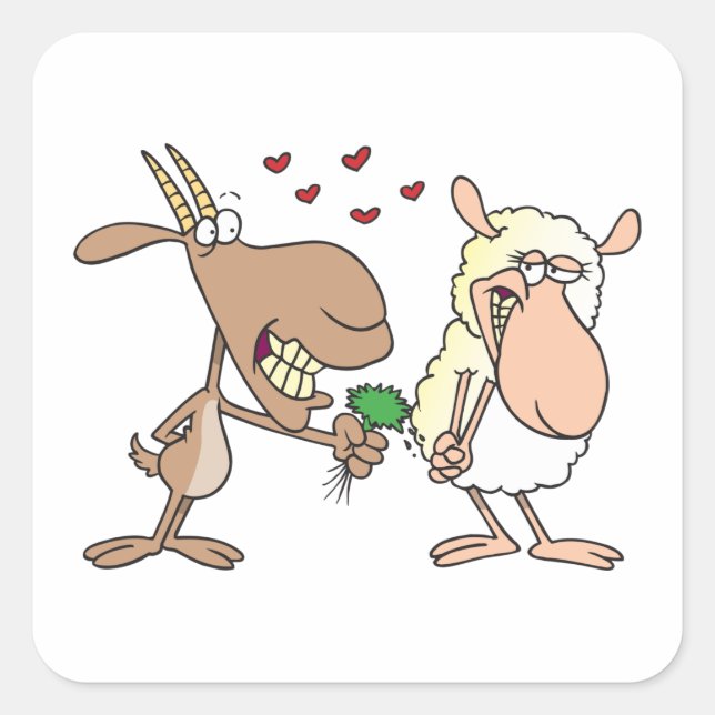Pegatina Cuadrada Cabra Y Oveja Enamoradas (Anverso)