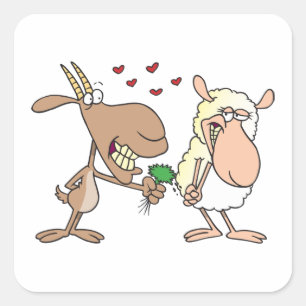 Pegatina Cuadrada Cabra Y Oveja Enamoradas