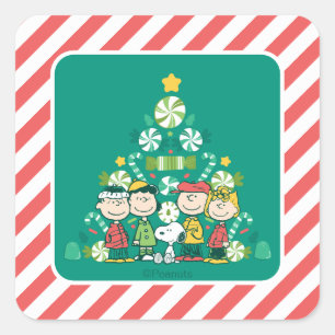 Pegatina Cuadrada Cacahuetes Árbol de Navidad de menta piperita