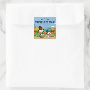 Pegatina Cuadrada Cacahuetes   Charlie Brown Acción de Gracias Añadi