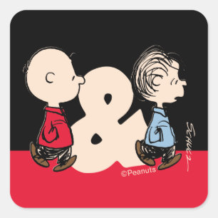 Pegatina Cuadrada Cacahuetes   Charlie Brown y Linus