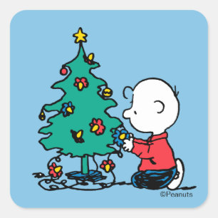 Pegatina Cuadrada Cacahuetes Luces de Navidad de Charlie Brown