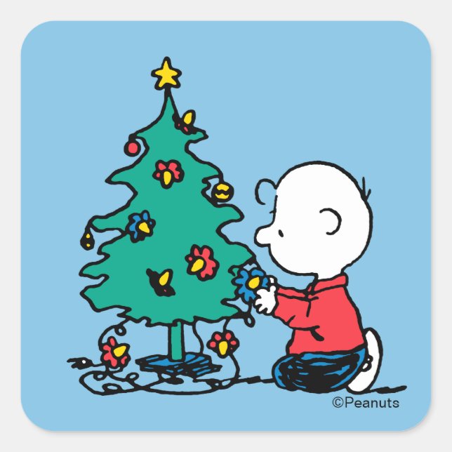Pegatina Cuadrada Cacahuetes | Luces de Navidad de Charlie Brown (Anverso)