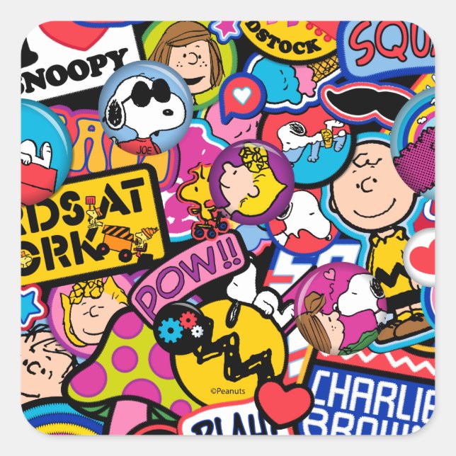 Pegatina Cuadrada Cacahuetes | Patrón de parches de mixtape (Anverso)