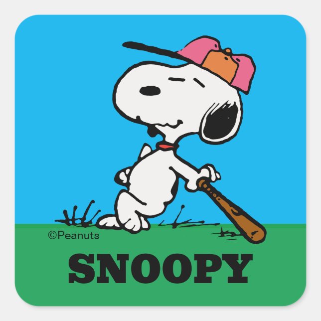 Pegatina Cuadrada Cacahuetes | Snoopy en Bat (Anverso)