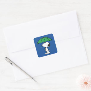 Pegatina Cuadrada Cacahuetes   Snoopy Green Umbrella