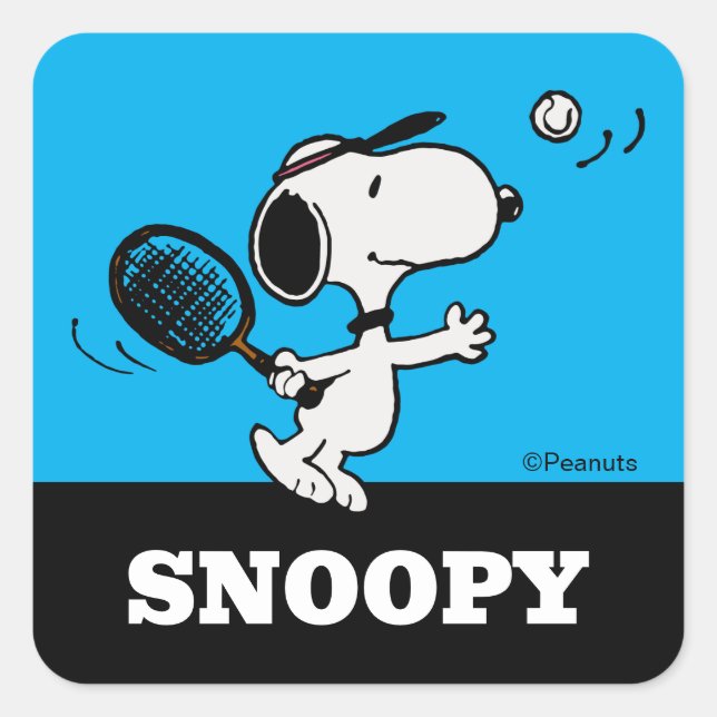 Pegatina Cuadrada Cacahuetes | Snoopy Juega Al Tenis (Anverso)