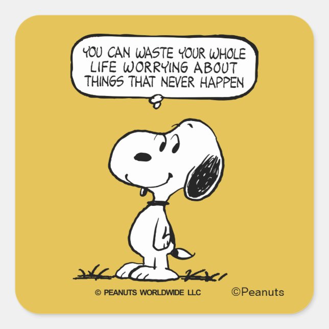 Pegatina Cuadrada Cacahuetes | Snoopy, no puedes aguantar toda tu vi (Anverso)