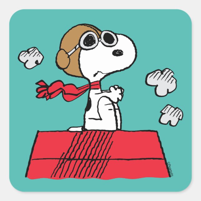 Pegatina Cuadrada Cacahuetes | Snoopy the Flying Ace (Anverso)