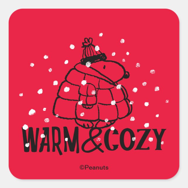 Pegatina Cuadrada Cacahuetes | Snoopy Warm & Cozy (Anverso)