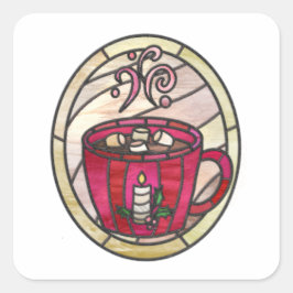 Pegatina Cuadrada Cacao caliente, estilo de vidrio manchado de choco