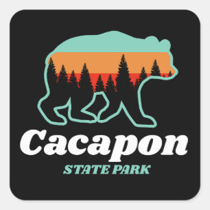 Pegatina Cuadrada Cacapon Resort State Park West Virginia Bear Retro