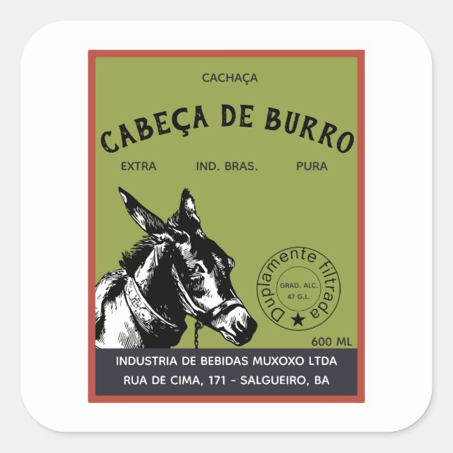 Pegatina Cuadrada Cachaça Donkey Head (Anverso)