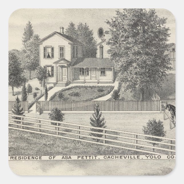 Pegatina Cuadrada Cacheville res, molino de Madison (Anverso)