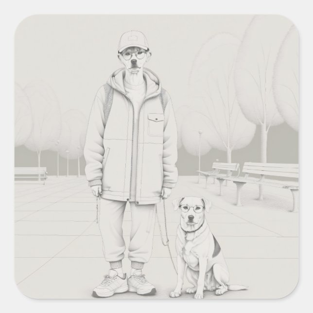 Pegatina Cuadrada Cachorro (Anverso)