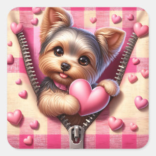 Pegatina Cuadrada Cachorro 3D en un fondo rosa y blanco (15)