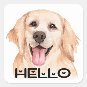 Pegatina Cuadrada Cachorro Adorable Acuarela Perro Hola Golden Retri