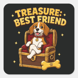 Pegatina Cuadrada Cachorro Beagle Mejor Amigo Tesoro