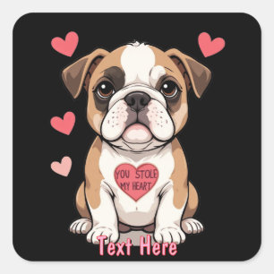 Pegatina Cuadrada Cachorro Bulldog Personalizado con Mensaje Conmove