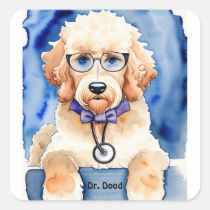 Pegatina Cuadrada Cachorro Cachorro Goldendoodle Lindo Niños