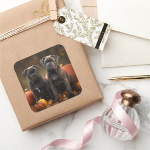 Pegatina Cuadrada Cachorro Cane Corso Otoño Delicia Calabaza