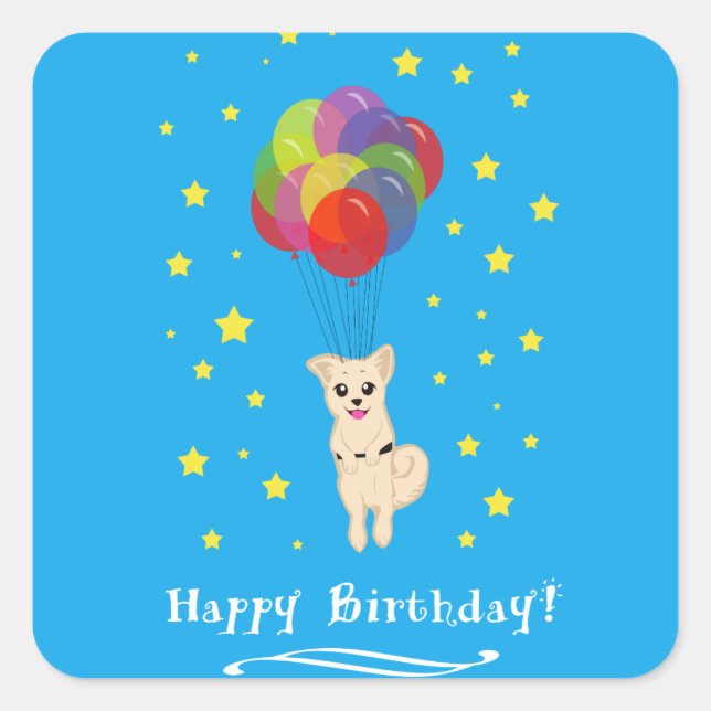 Pegatina Cuadrada Cachorro con globos (Anverso)
