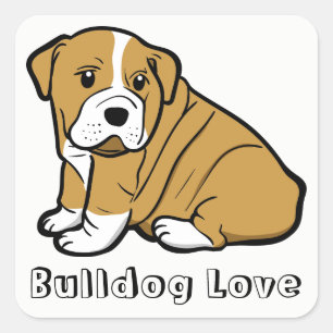 Pegatina Cuadrada Cachorro de Bulldog Inglés Amor