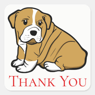 Pegatina Cuadrada Cachorro de Bulldog Inglés Gracias, Gracias