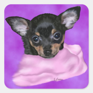 Pegatina Cuadrada Cachorro de Chihuahua negro y café