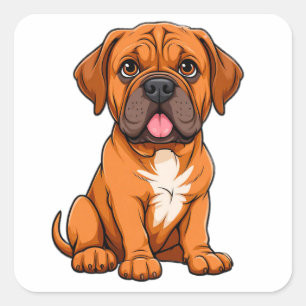 Pegatina Cuadrada cachorro de dibujos animados Dogue de Bordeaux con