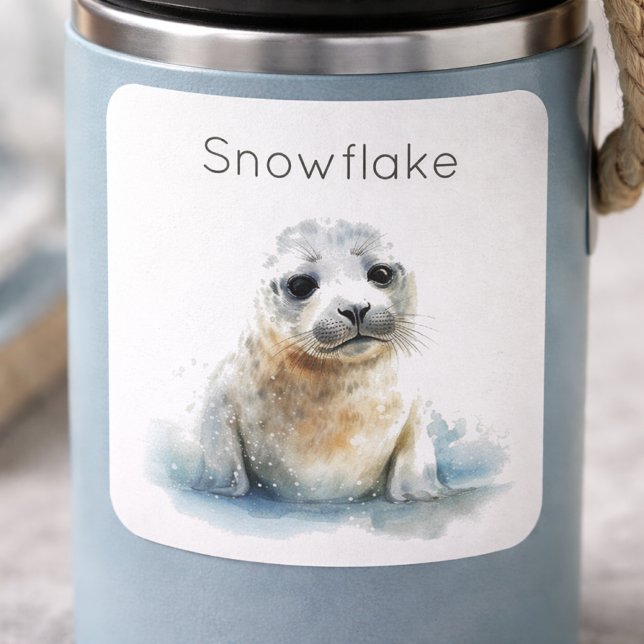 Pegatina Cuadrada Cachorro de foca de acuarela encantador, personali (Subido por el creador)