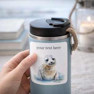 Pegatina Cuadrada Cachorro de foca encantador acuarela, personalizad