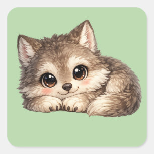 Pegatina Cuadrada Cachorro de lobo lindo con grandes ojos Animales d